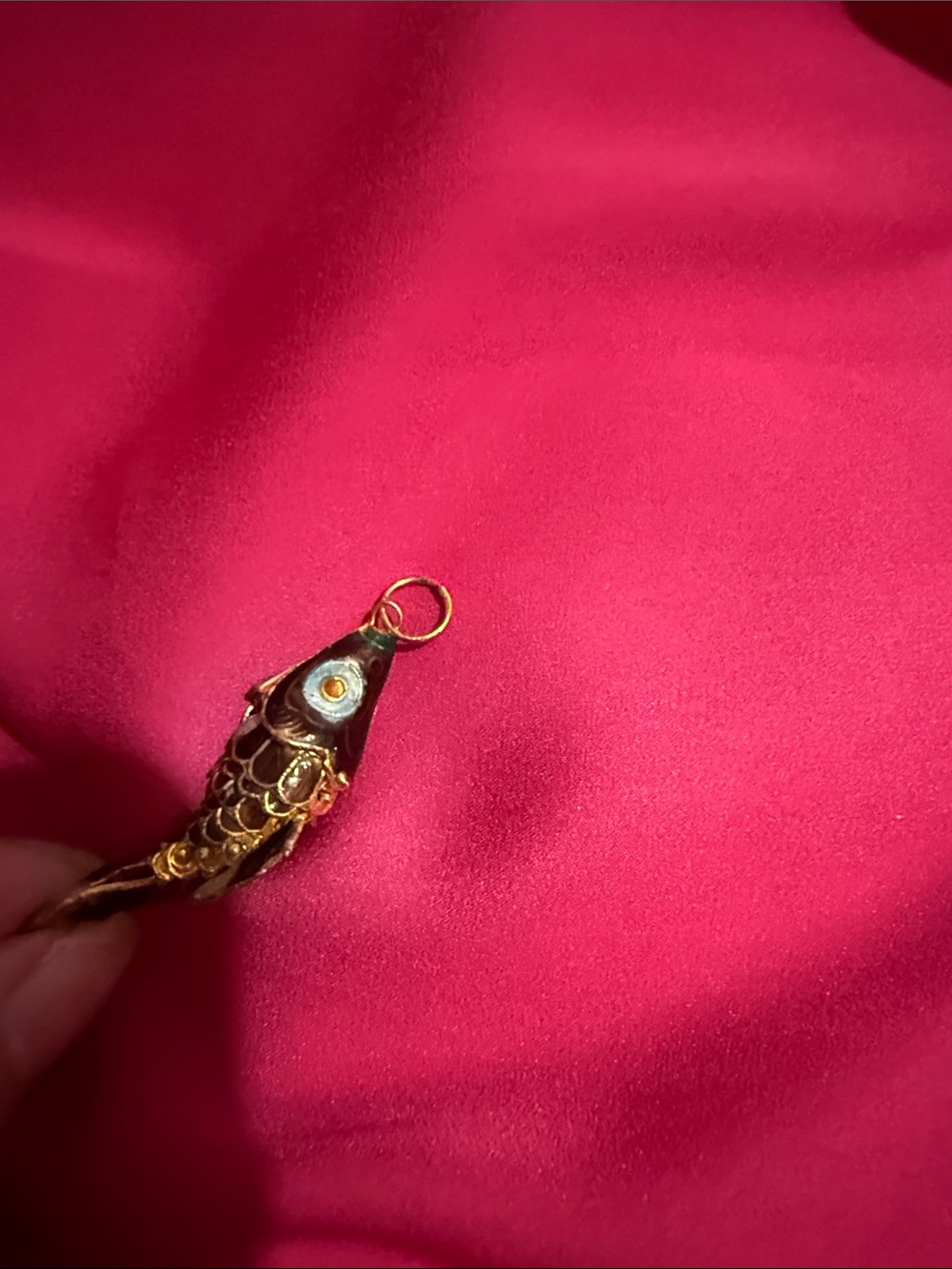 Vintage Cloisonne Gold Tone Multicolor Articulated Fish Pendant - Picture 6 of 8